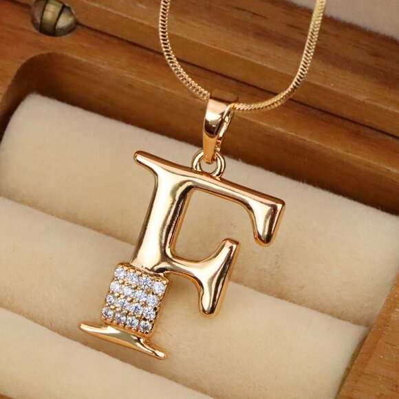 "Rose Gold F Initial Pendant with Crystal Accents for Women & Girls, XPPT1417 - Picture 1 of 13